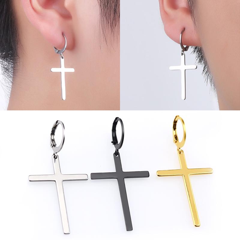 Hoop & Huggie Gothic Cross Earring Minimalism Woman Stainles Steel Gold Clasp Dangle Black Man 2022 Trend