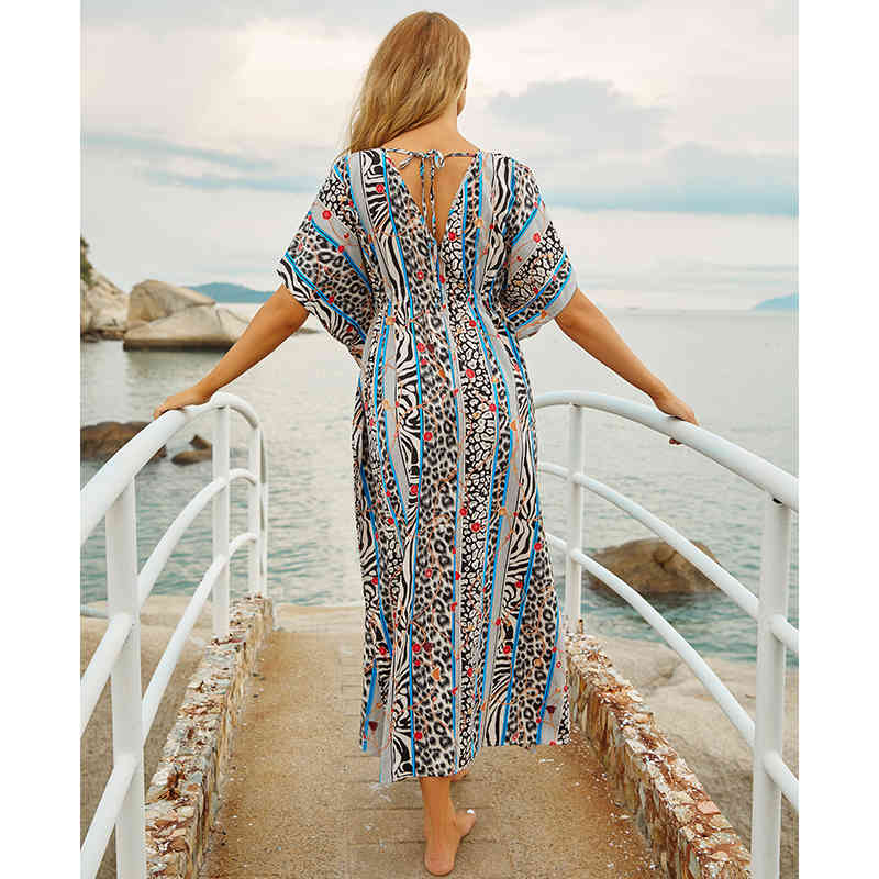 Sexy Bikini Cover-ups Cotton Tunic Boho Striped Summer Beach Dress Elegant Women Plus Size Wear Swim Suit Cover Up Q1105 210420