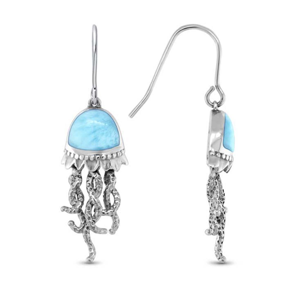 Arrivals Real 925 Sterling Silver Natural Larimar Jellyfish Earrings For Women's Drop Earring 210524