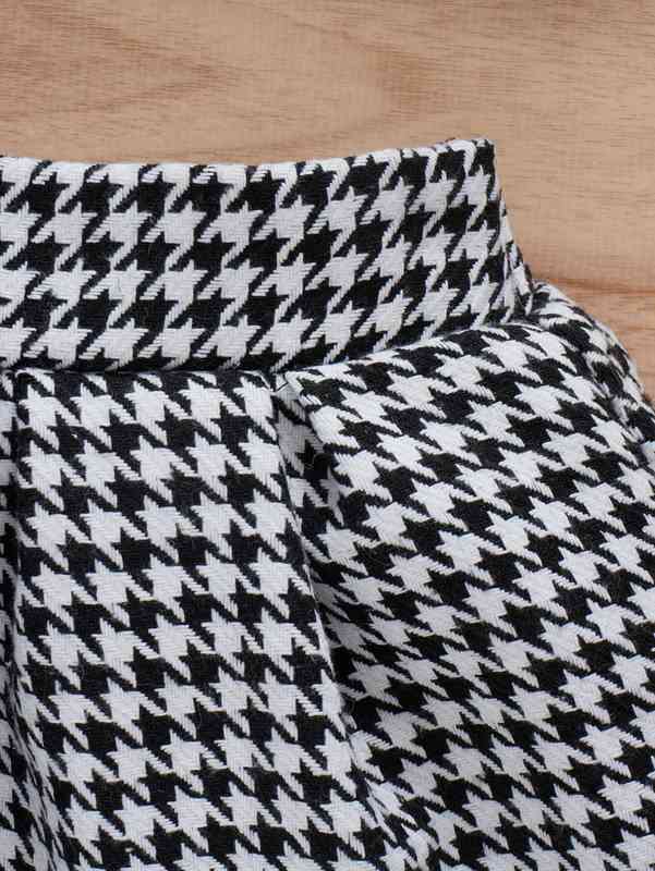 Baby One Shoulder Top & Houndstooth Print Skirt With Headband SHE