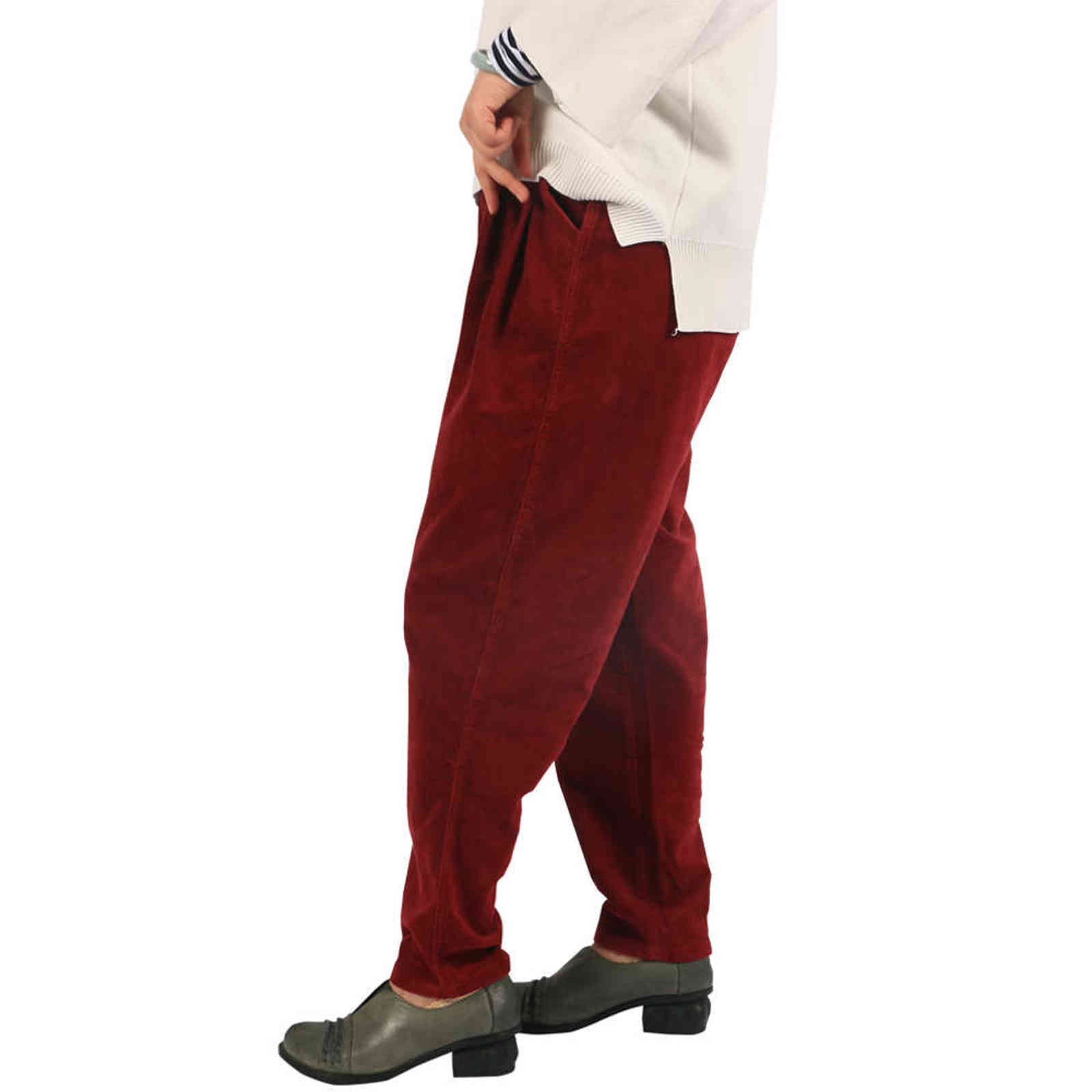 Johnature Women Corduroy Wide Leg Pants Vintage Autumn Winter Casual Thick Warm Elastic Waist Loose Cotton Pleated Trouser 211115