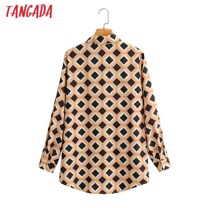 Women Office Lady Plaid Print Shirt Turn Down Collar Long Sleeve Chic Female Tops Blusas 1F182 210416