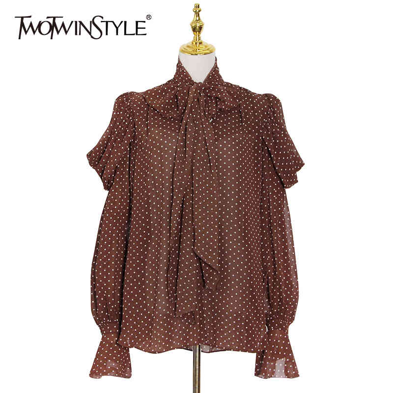 Dot Print Lace Up Bowknot Shirts For Women V Neck Lantern Long Sleeve Loose Casual Blouses Female Spring Style 210524, Coffee
Dot Print Lace Up Bowknot Shirts For Women V Neck Lantern Long Sleeve Loose Casual Blouses Female Spring Style 210524, Coffee