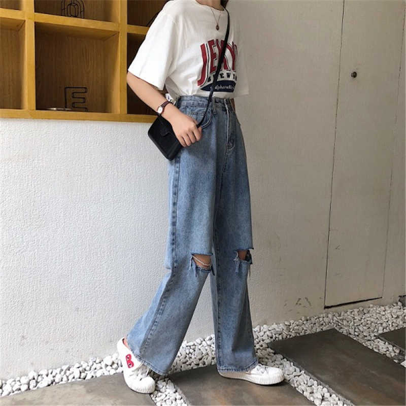 Spring Autumn Jeans Women High Waist Loose Wide Leg Jeans Long Pants Straight Tube Street Hip Hop Bf Female Trousers Jeans 210702
