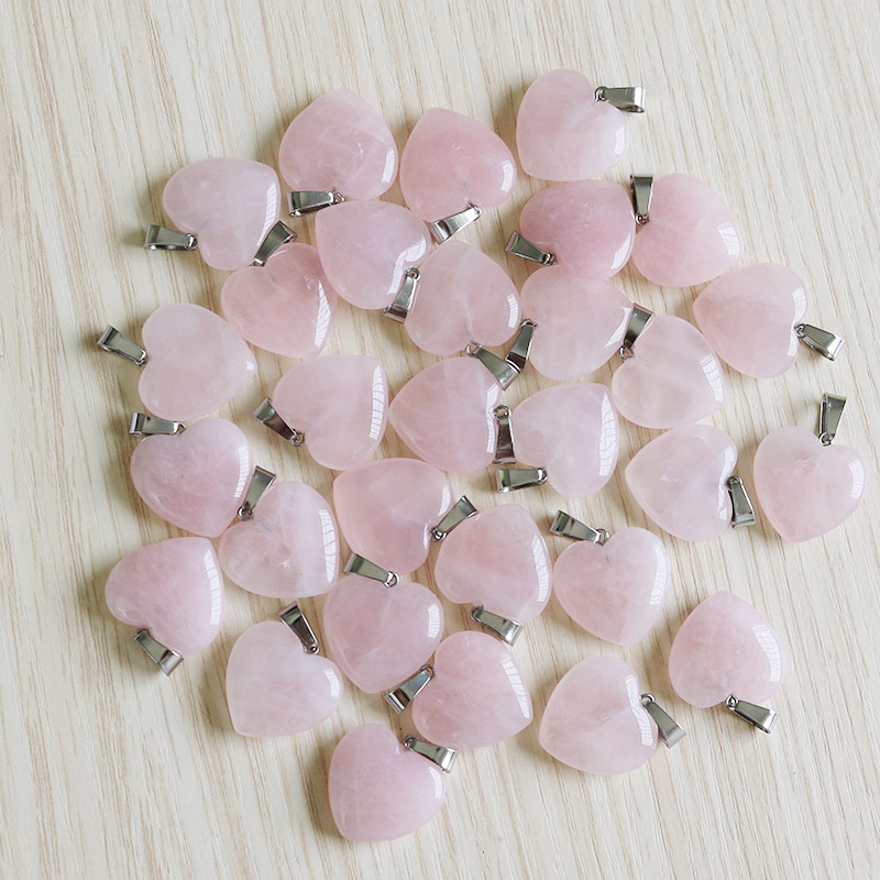 Rose Quartzs Crystal Necklace Natural Stone Heart Pendants Fashion Beads 20mm For DIY Jewelry Making Gemstones