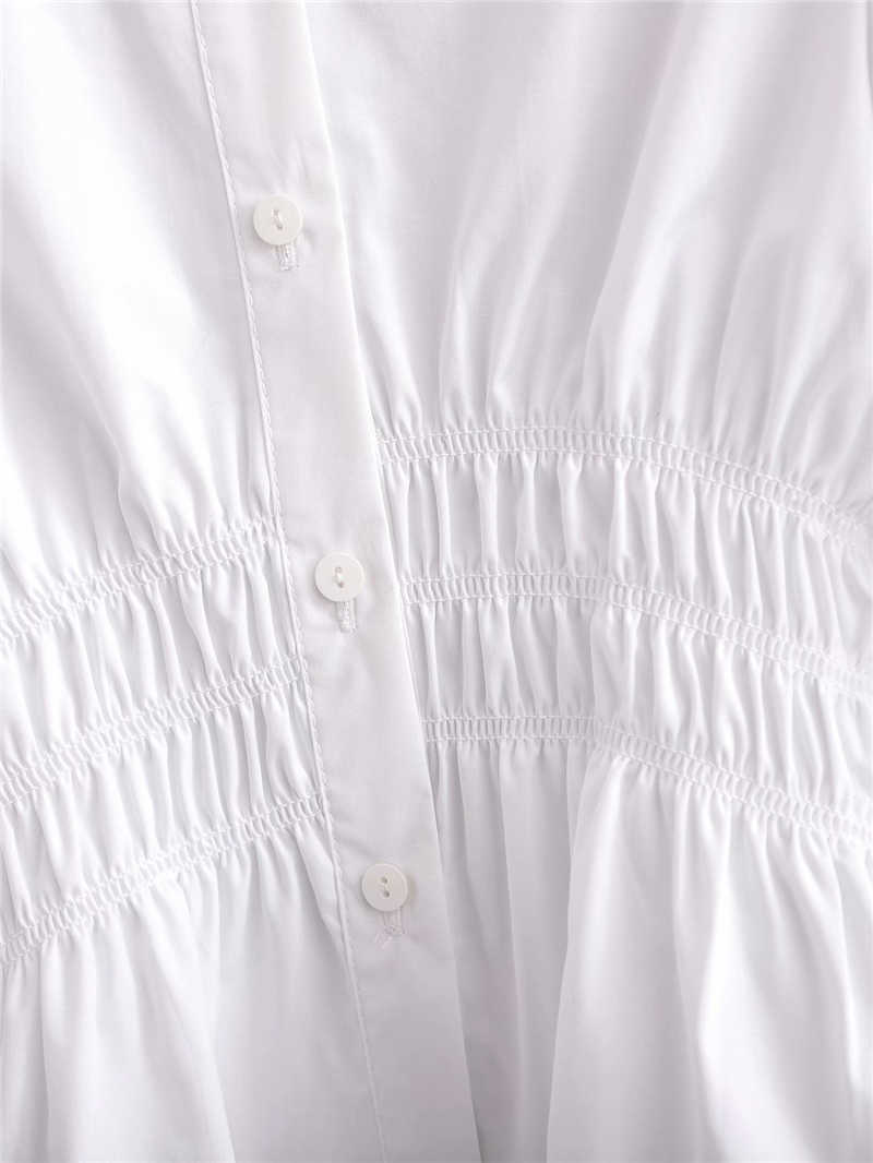 Elegant Women Turn Down Collar Shirts Fashion Ladies Solid White Tops Streetwear Female Chic Elastic Waist Blouses 210527