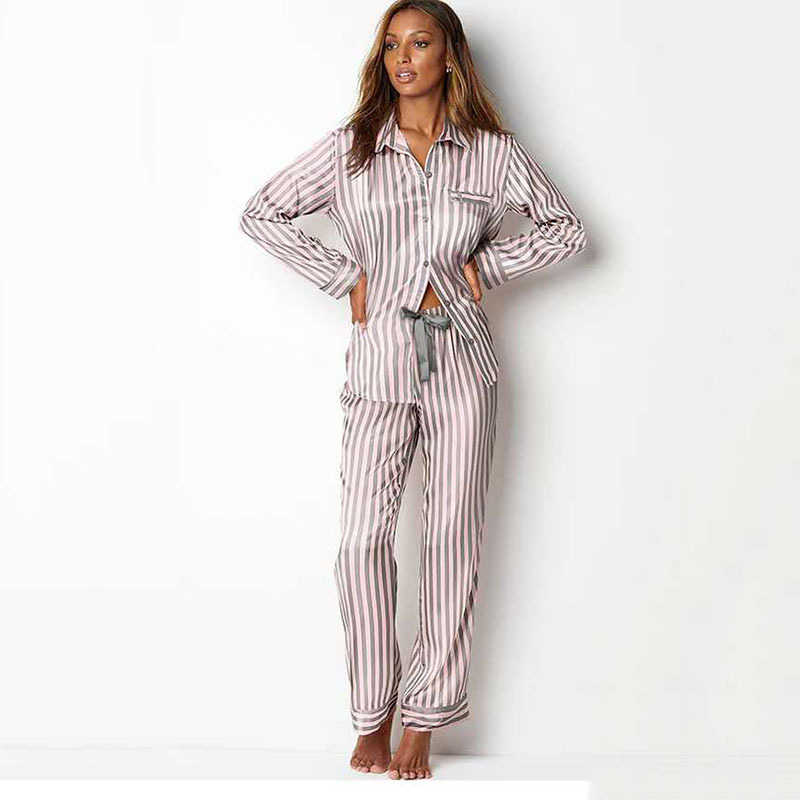 Summer Spring Pajamas for Women Satin Silk Sleepwear Two Piece Set Long Sleeved Striped Pjs Lounge Wear Night Suits Home Clothes, Gray
Summer Spring Pajamas for Women Satin Silk Sleepwear Two Piece Set Long Sleeved Striped Pjs Lounge Wear Night Suits Home Clothes, Gray