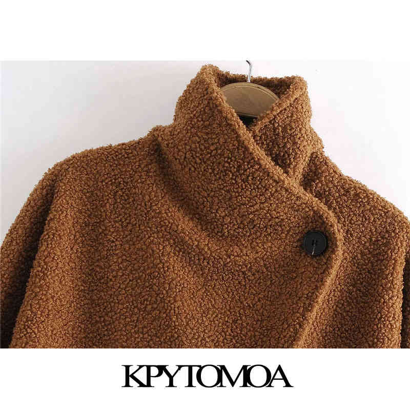 Women Fashion Faux Fur Loose Cozy Jacket Coat Vintage Long Sleeve Elastic Hem Female Outerwear Chic Teddy Overcoat 210416
