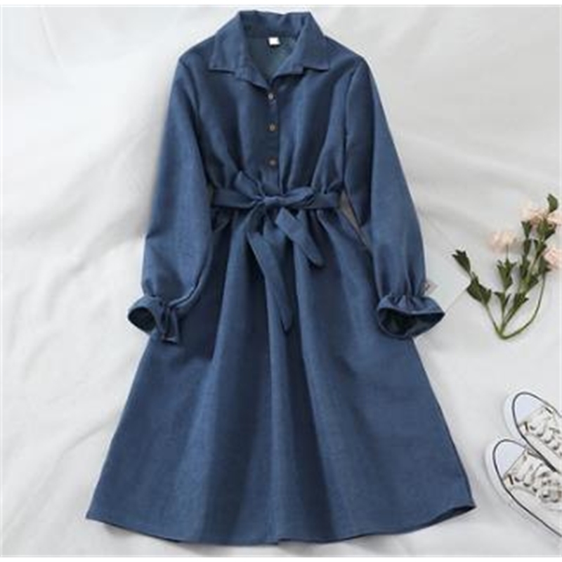 LoveFlowerLife Autumn Women Ladies High Waist A-Line Dress Long Sleeve Vestidos Long Dress Tie Bow with Belt Vintage Dresses 210521