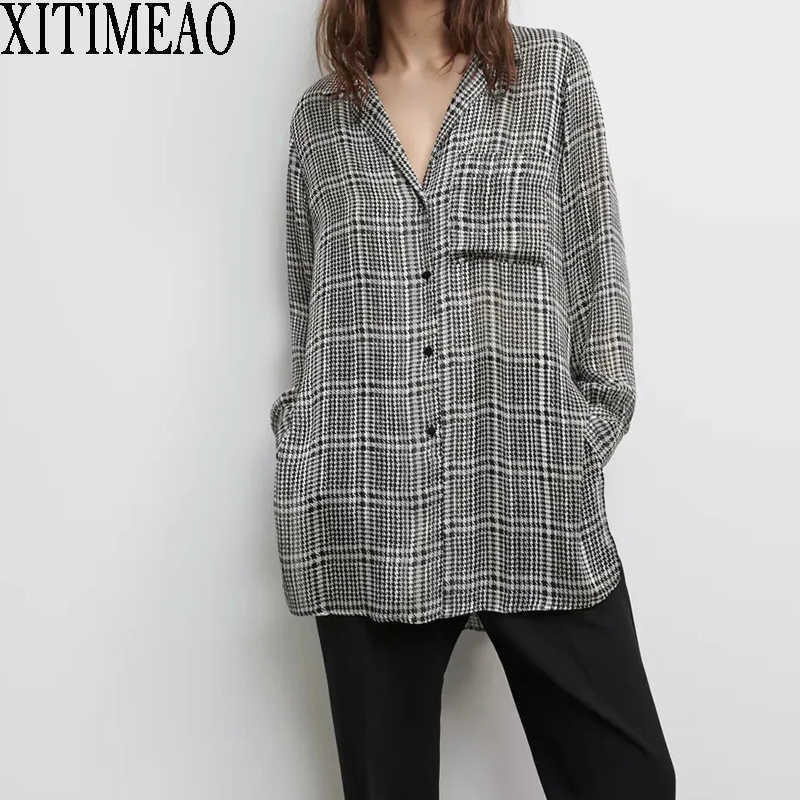 ZA Spring Autumn Women Retro Plaid Printing Simple Style Loose Long Sleeve Thin Shirt Casual Chic Tops XITIMEAO 210602, Black
ZA Spring Autumn Women Retro Plaid Printing Simple Style Loose Long Sleeve Thin Shirt Casual Chic Tops XITIMEAO 210602, Black