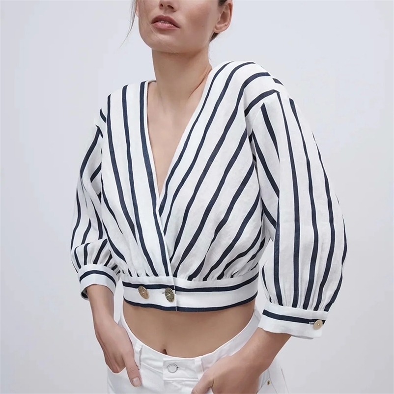 women' summer Blouse tops v-neck blue and white striped shirt single buttons blouse shirts top clothing 210524
women' summer Blouse tops v-neck blue and white striped shirt single buttons blouse shirts top clothing 210524