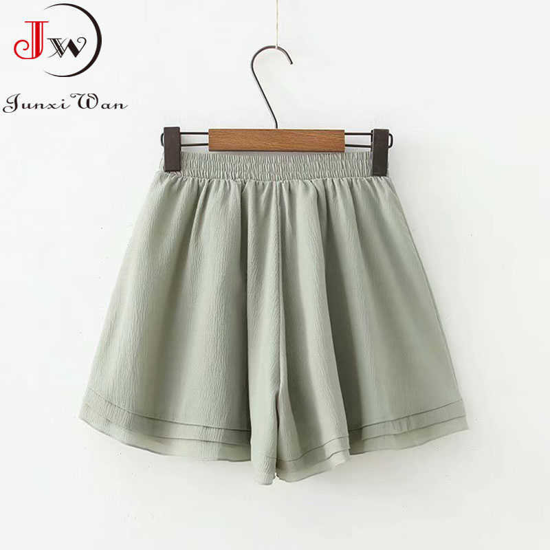 Women Summer Casual Chiffon Short Pants High Waist All-Match Cute Sweet Girls Ruffled Loose A-Line Wide Leg Shorts Korean 210714