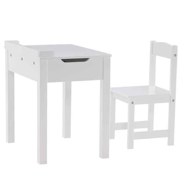 Garden Sets [59 40.5 x 59]cm MDF White Children's Study Table and Chair Set of 2 Can Open Drawers