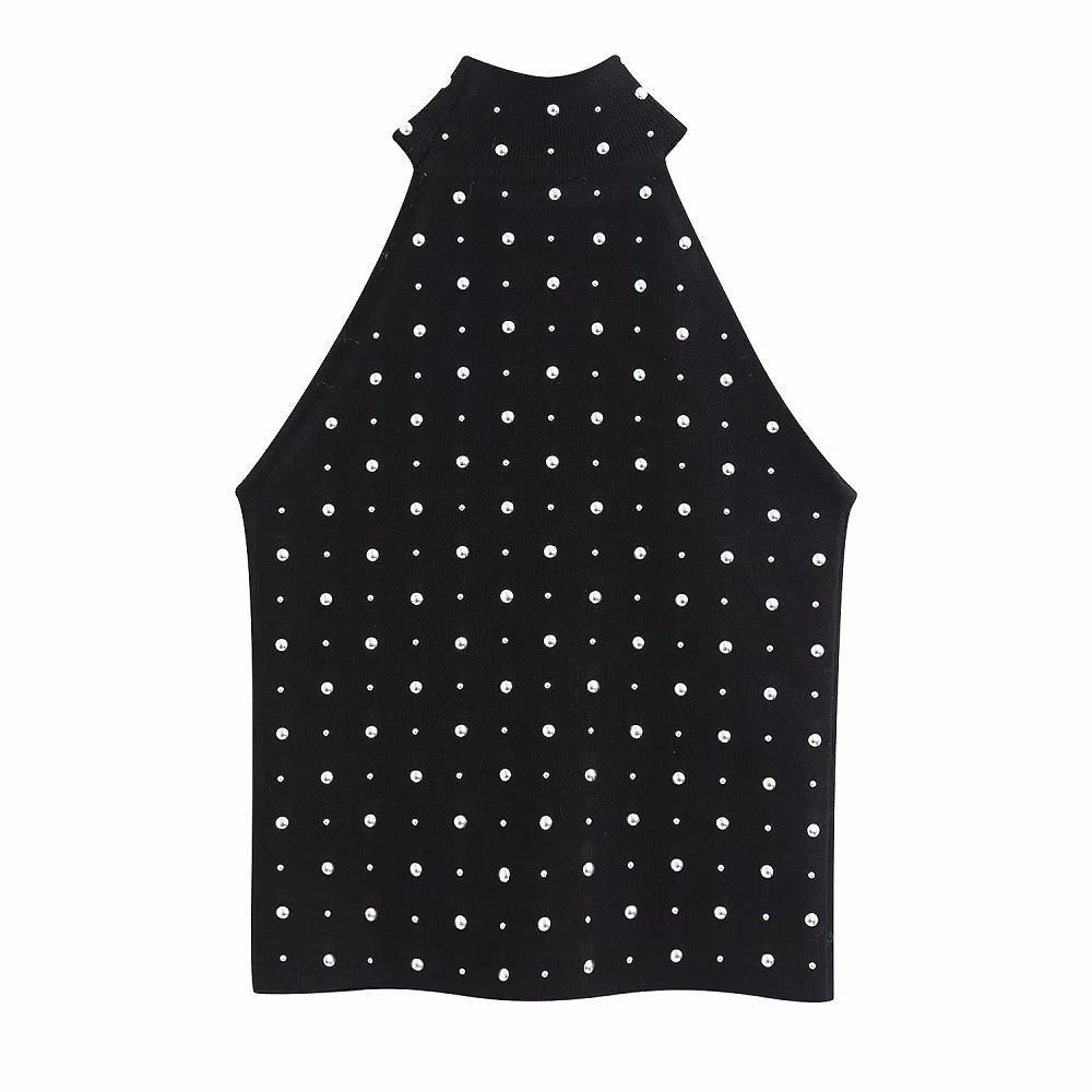 Vintage Stylish Rivet Sleeveless Sweaters Women Fashion O-Neck Pullovers Elegant Ladies Chic Jumpers 210520