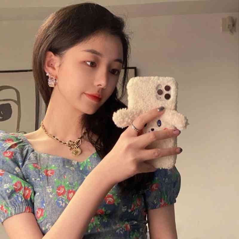 Blouse Women Floral Denim Shirts Square Neck Puff Short Sleeve Fashion Clothing Crop Tops Summer Sexy Casual Blusa Mujer Retro 210429