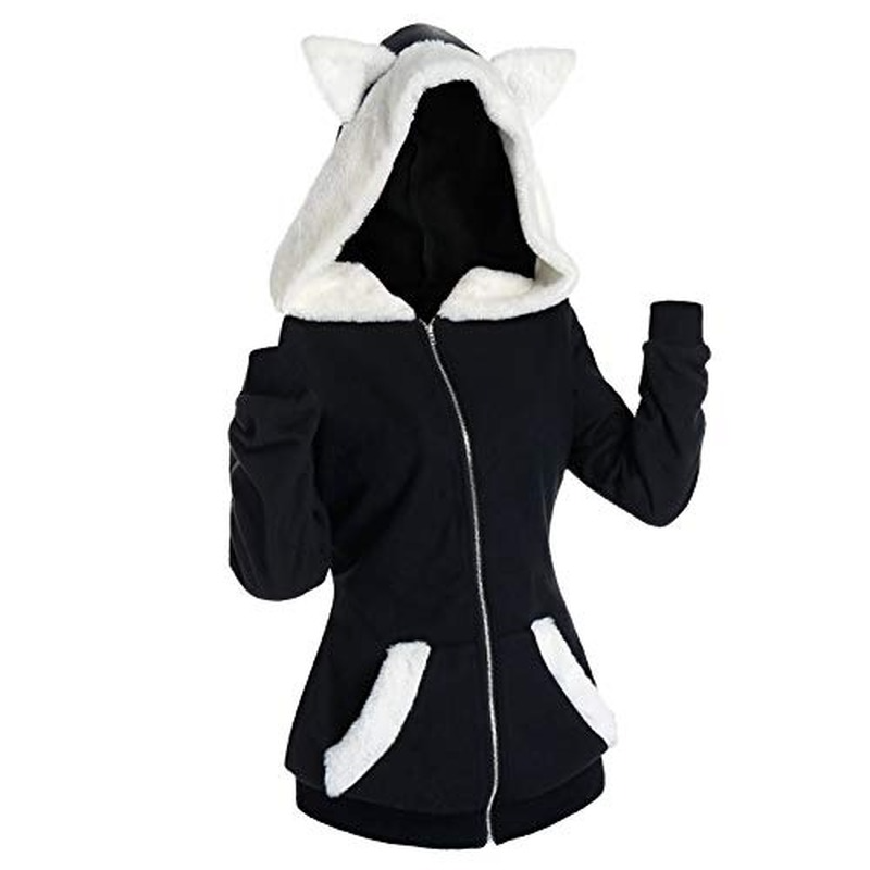 Casual Retro Cat Ear Hoodies for Womens, Vintage Plush Long Sleeve Loose Pullover Zip up Jacket Sweatshirt Tops, Black
Casual Retro Cat Ear Hoodies for Womens, Vintage Plush Long Sleeve Loose Pullover Zip up Jacket Sweatshirt Tops, Black