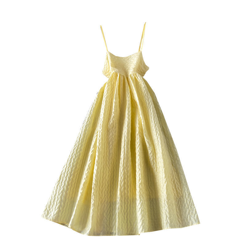 Yellow Beach Midi Dress Women Sleeveless Elegant Strap Dress Casual Females Office Lady Dress Korean Summer Chic 210521