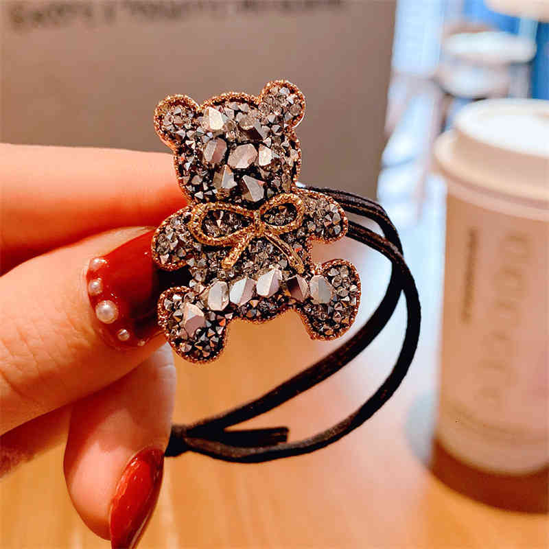 Hair Jewelry Accessories Net Red Heavy Industry Rhinestone Bear Rope Japan and South Korea High Elastic Binding Rubber Band Girls' Head