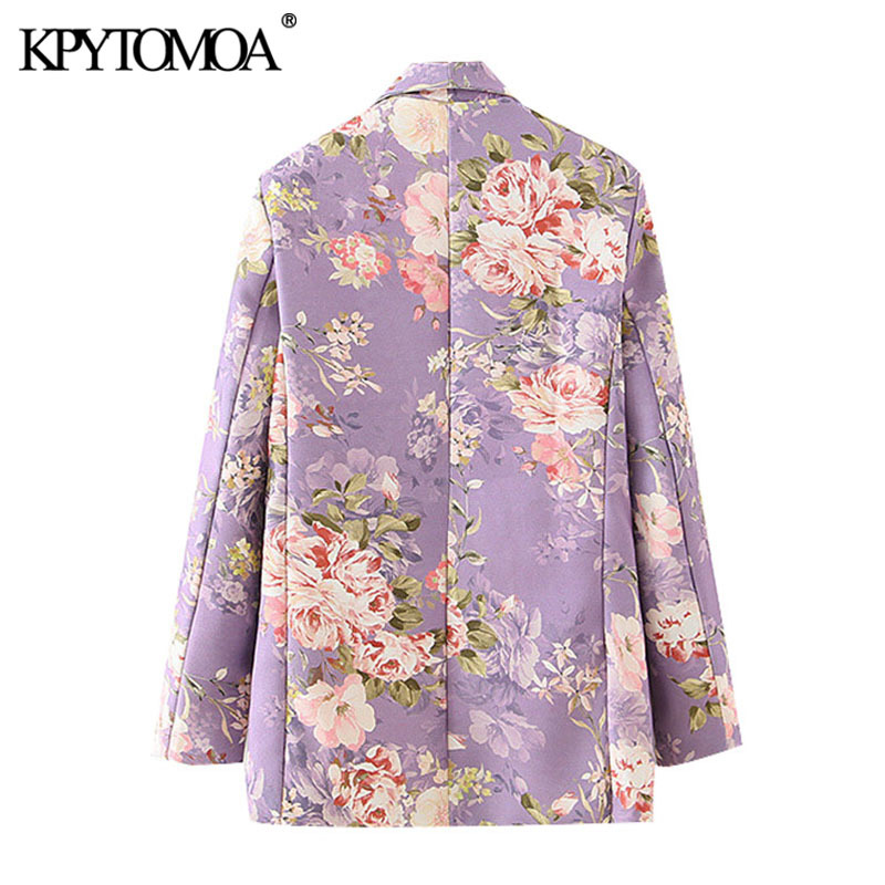 Women Fashion Double Breasted Floral Print Blazer Coat Long Sleeve Pockets Female Outerwear Chic Tops 210420