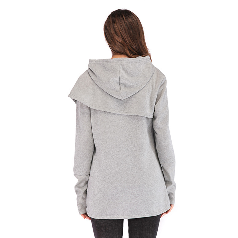 Casual Long Sleeve Hoodies for Women Autumn Pockets Letter Print Irregular Sweatshirt Oversized Tops 210428
