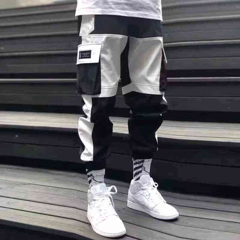 Men Casual Hip Hop Cargo Pants Spring Trend Loose Hip Hop Streamers Street Dance Pants Stretch Multi-Pocket Cargo Men Pants 211112