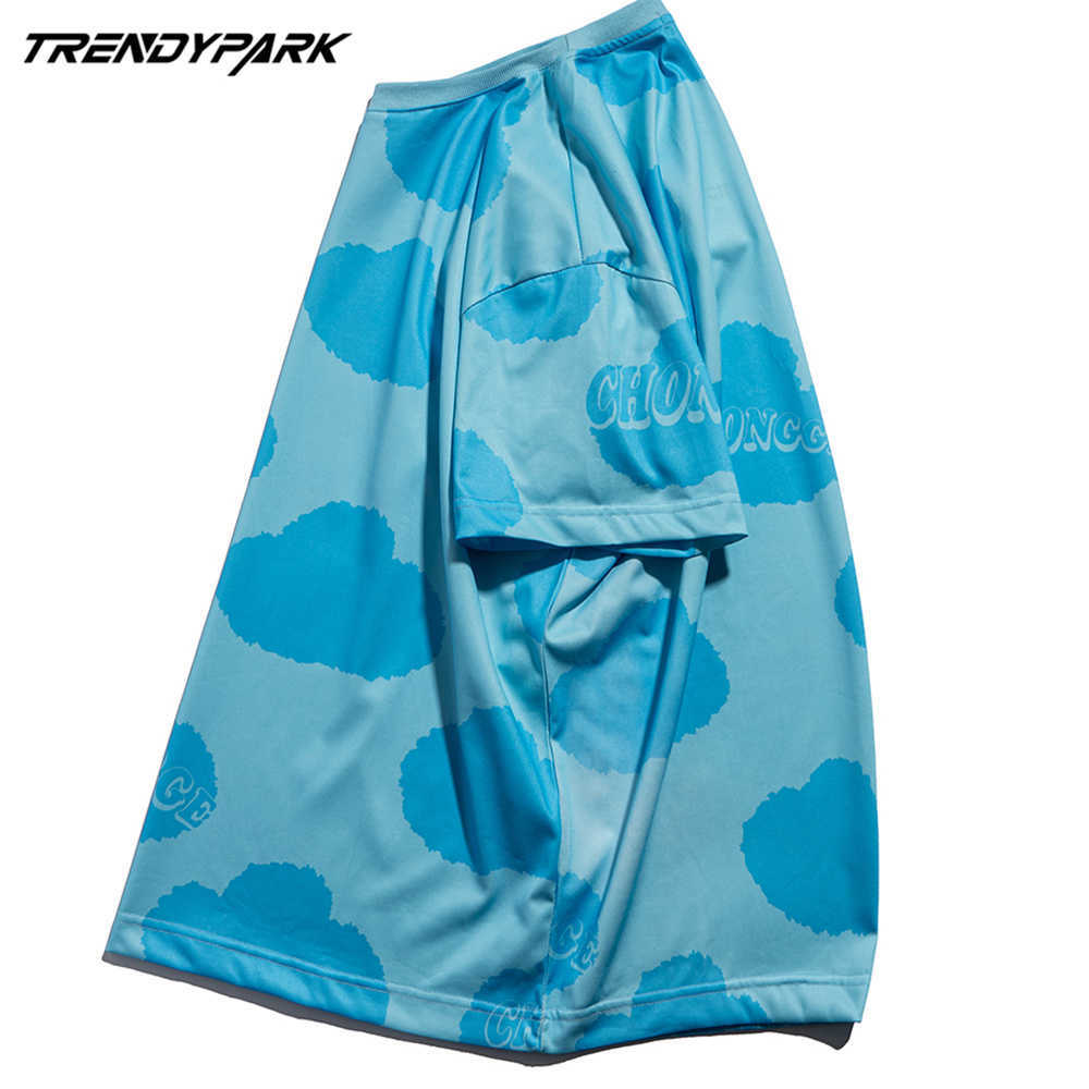 Men's Hip Hop T Shirt Blue Sky Printed Polyester Soft Fabric T-Shirt Harajuku Summer Short Sleeve Tshirt Tops 210601