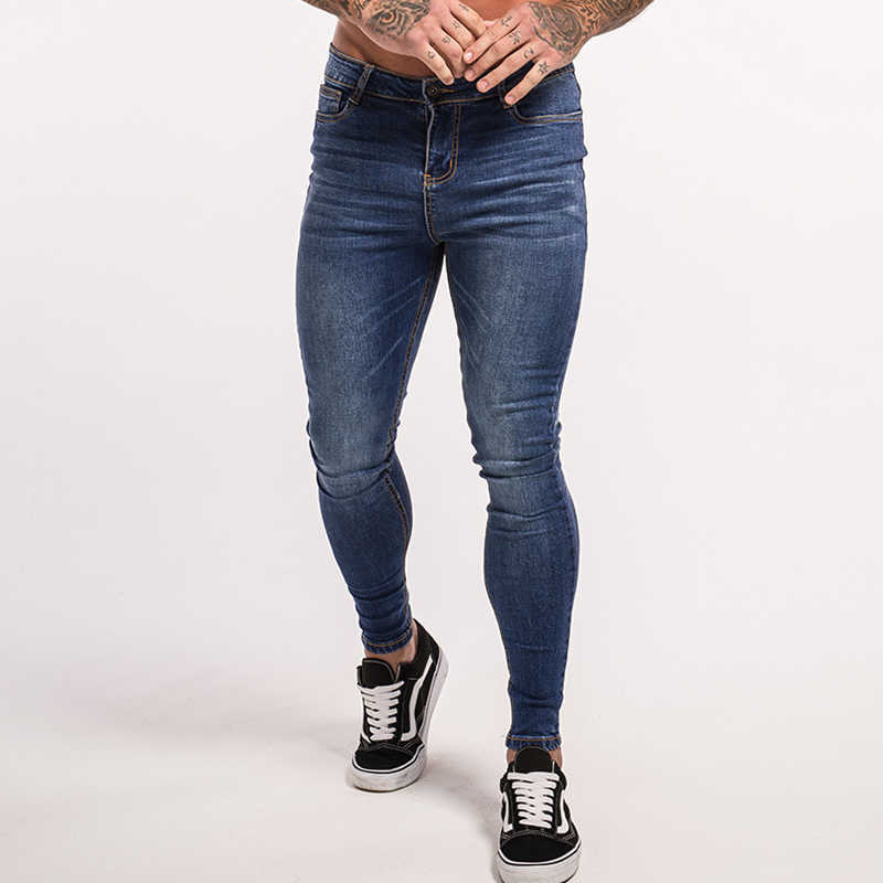 Gingtto Blue Jeans Slim Fit Super Skinny Jeans For Men Street Wear Hio Hop Ankle Tight Cut Closely To Body Big Size Stretch zm05 S913