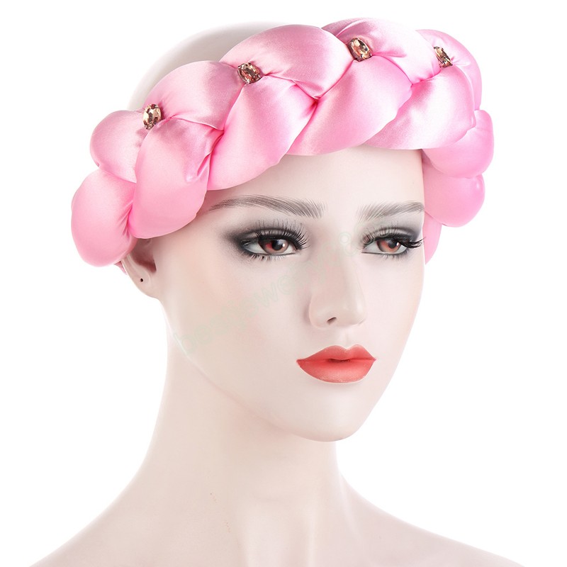 Female Candy Color Rhinestones Thick Braids Headbands African Women Elastic Hair Bands Hair Accessories Nigeria Hair Tie