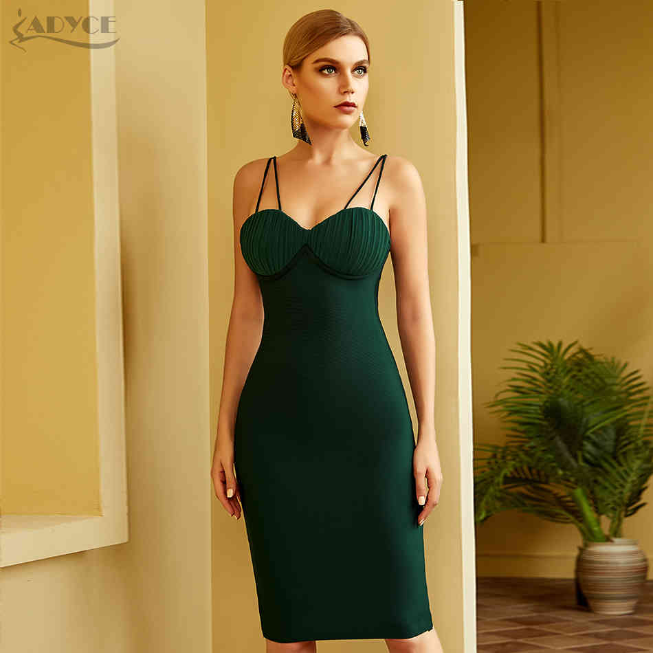 Summer Women Green Spaghetti Strap Bandage Dress Sexy Sleeveless Midi Club Celebrity Evening Runway Party Dresses 210423