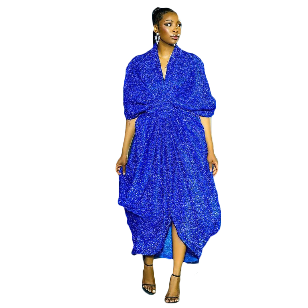 Sequined Royal Blue Mother of the Bride Dresses Glitter V Neck Short Sleeve Plus Size Mothers Dress Wedding Formal Guest Wear Gowns