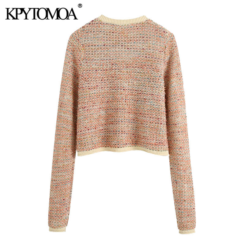 Women Fashion Bejewelled Button Cropped Knitted Cardigan Sweater Long Sleeve Female Outerwear Chic Tops 210420