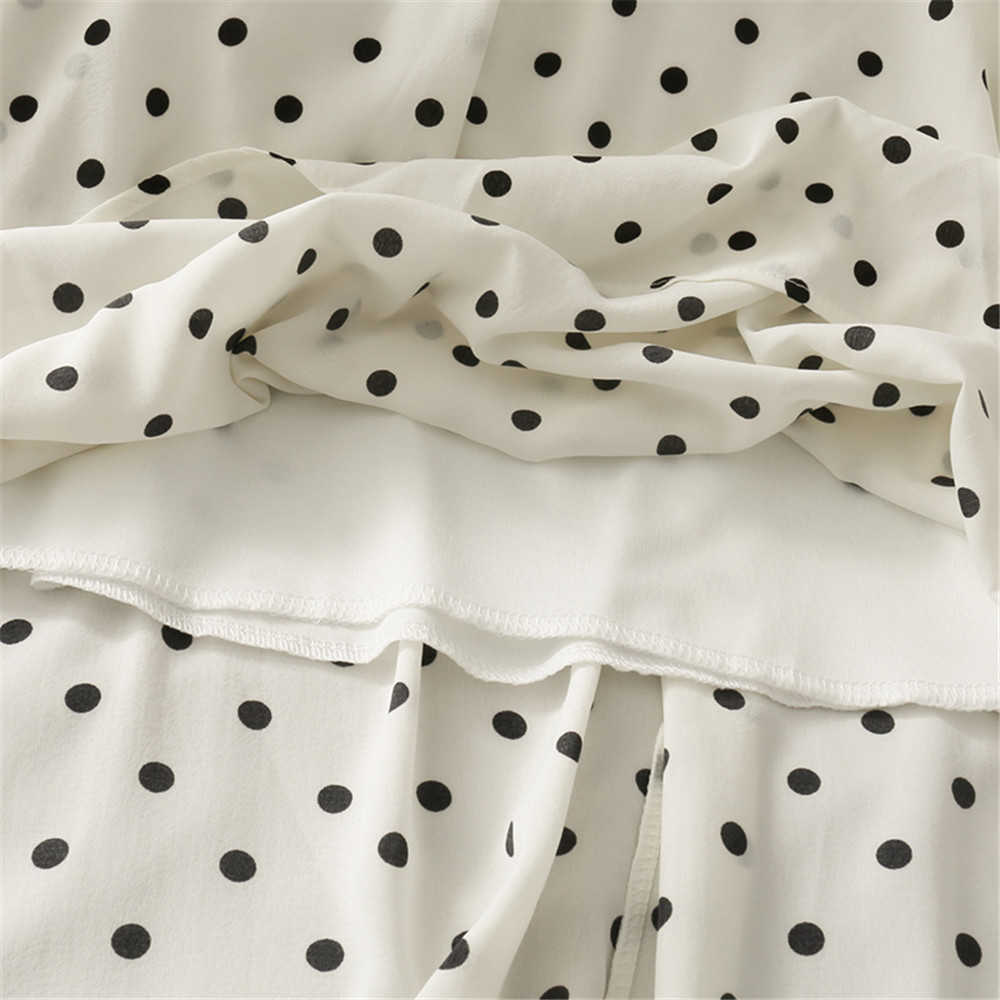 Summer Casual Chiffon Print Dot-print Skirt Female High Waist Midi A-line Skirt Womens Black White Red Long Skirts Streetwear 210619