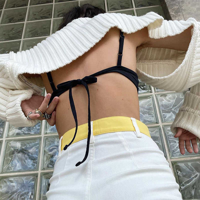 Tossy White Women Sweater Shrugs Cropped Top Full Lantern Sleeve Knitwear Pullover Sexy Summer High Street Outwear Spring 210914