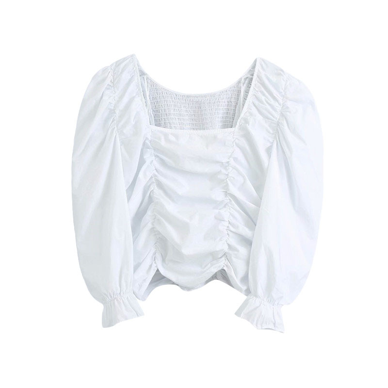 Women Fashion Elastic Smocked Ruffled Cropped Blouses Vintage Square Collar Lantern Sleeve Female Shirts Chic Tops 210521, As picture
Women Fashion Elastic Smocked Ruffled Cropped Blouses Vintage Square Collar Lantern Sleeve Female Shirts Chic Tops 210521, As picture