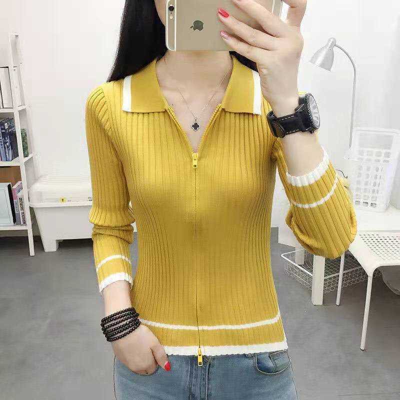 Spring Autumn Cardigan For Women Korean Fashion Turn-Down Collar Long Sleeve Sweater Oversize Zippers Top Female Soft Knitwear 210918