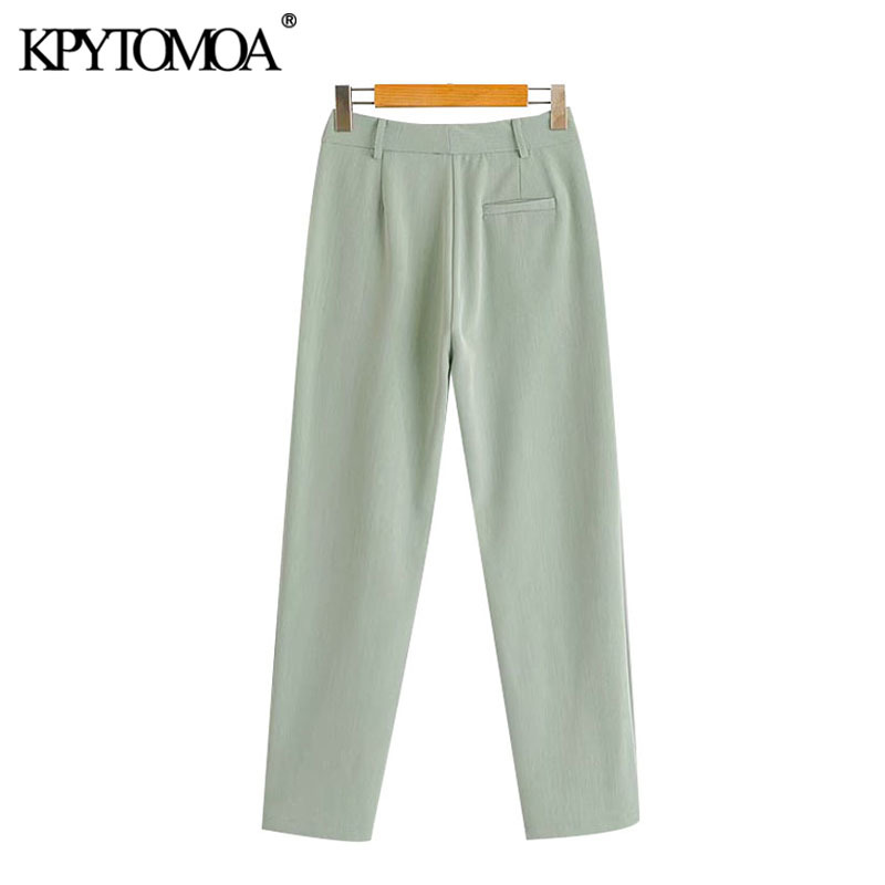 Women Chic Fashion Office Wear Straight Pants High Waist Zipper Fly Pockets Female Ankle Trousers Mujer 210420