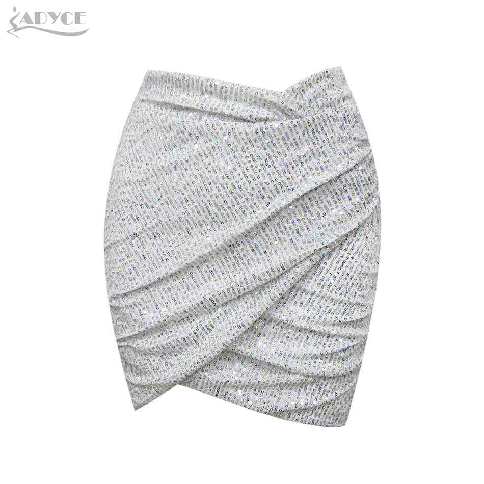 Women Winter Long Sleeve Silver Sequins 2 Two Pieces Sets V Neck Tops& Mini Skirts Club Celebrity Evening Party 210423