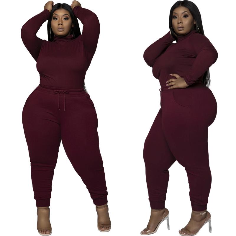 Plus Size Clothing 5XL Two Piece Outfits Women Sweat Suits Turtleneck Top Sweatpants Suit Joggers Sets Autumn Lounge Wear Women's Tracksuits