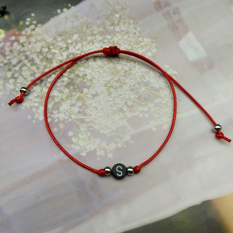 Handmade 26 Letter Bracelet Black Red Thread String Rope Women Men Initials Name Adjustable Bracelets Statement Couple Jewe