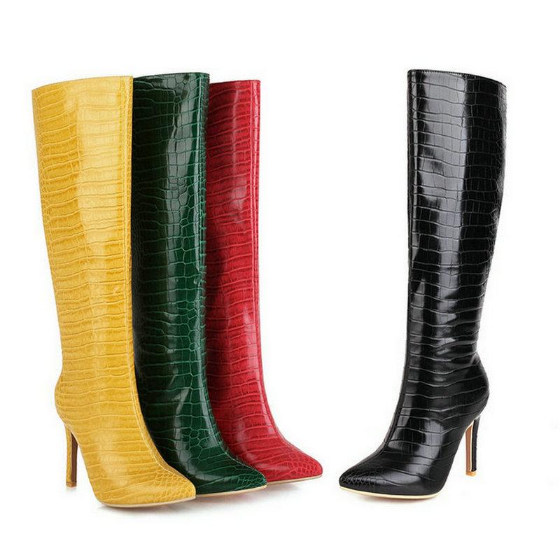 Boots 2021 PU Leather Women Knee High Fashion Thin Heel Pointed Toe Ladies Long Stone Print Women's Shoes Green Red, Black
Boots 2021 PU Leather Women Knee High Fashion Thin Heel Pointed Toe Ladies Long Stone Print Women's Shoes Green Red, Black
