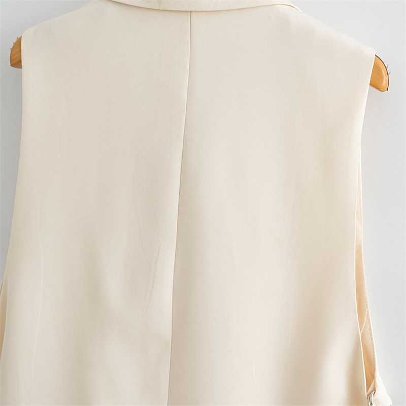 TRAF Women Fashion Solid Colorloose Side Slit Temperament Loose One-Button Suit Collar Sleeveless Vest Streetwear 210819