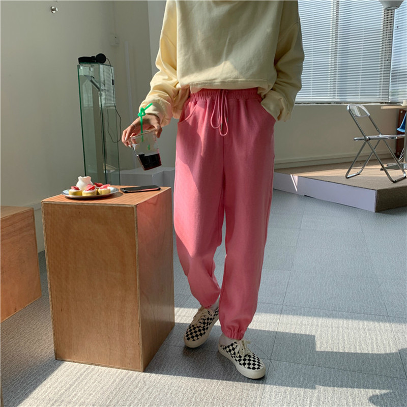 Nomikuma Korean Causal Solid Sweatpants Lace Up Stretch High Waist Long Trousers Autumn New Women Harem Pants 6C572 210427