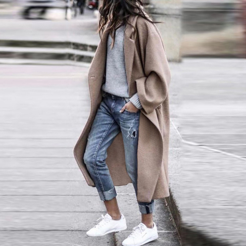 Winter Long Coat Women Jacket Overcoat Female Coat Turn Down Collar Windbreaker Solid Women Jacket With Pocket Plus Size 3XL 210515