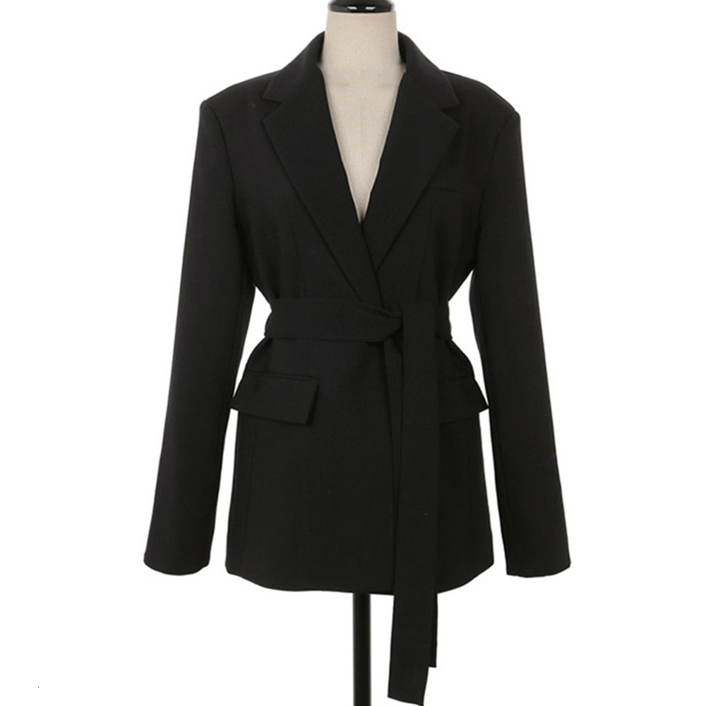 Women Korean Elegant Suit Office Blazer Ladies Lace up Notched Formal Outwear Winter Jackets Casual Mid Coat Tops 210428