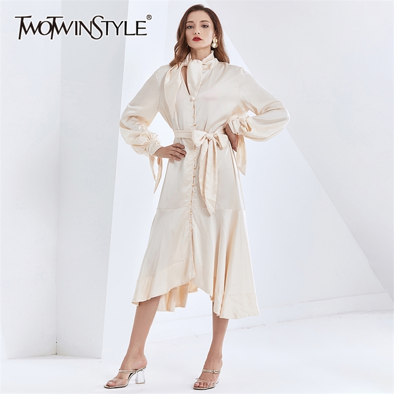 Elegant Lace Up Black Dress For Women Stand Collar Long Sleeve Irregular Hem Temperament Dresses Female Fashion 210520, Apricot
Elegant Lace Up Black Dress For Women Stand Collar Long Sleeve Irregular Hem Temperament Dresses Female Fashion 210520, Apricot
