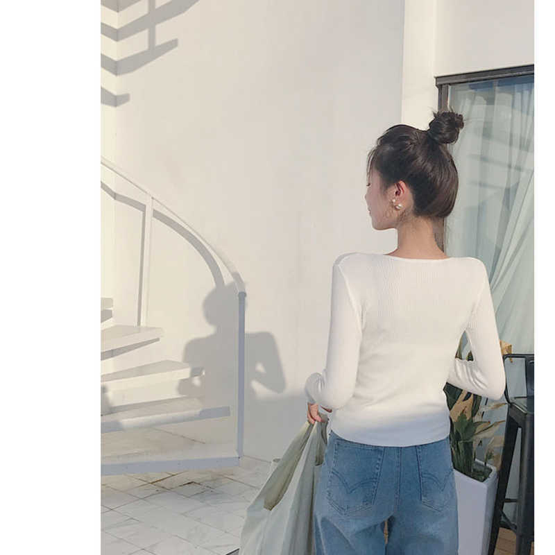 Sexy lace up knitting pullover top Fashion autumn winter sweater women Chic pink V-neck knit slim jumper pull femme 210914
