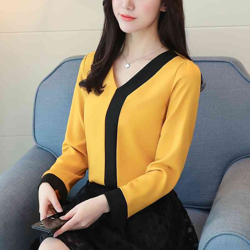fashion chiffon elegant shirt women blouse long sleeve white tops office lady 's clothing shirts blusas D826 30 210506