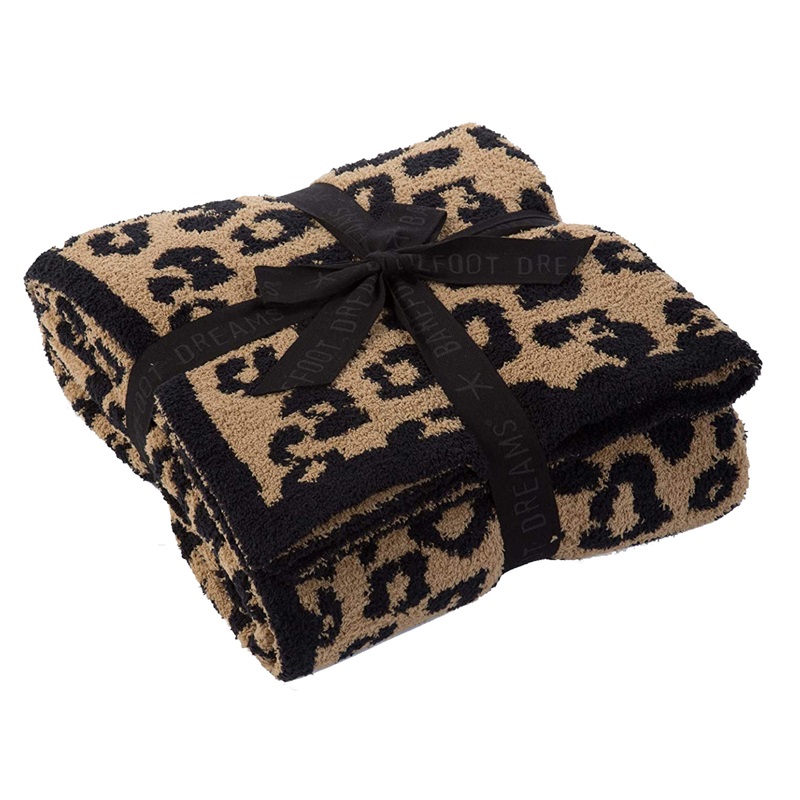

Barefoot Dreams blankets top sell super soft 100% polyester microfiber feather yarn leopard zebra jacquard knit throw blanket DHL ship 597 S2