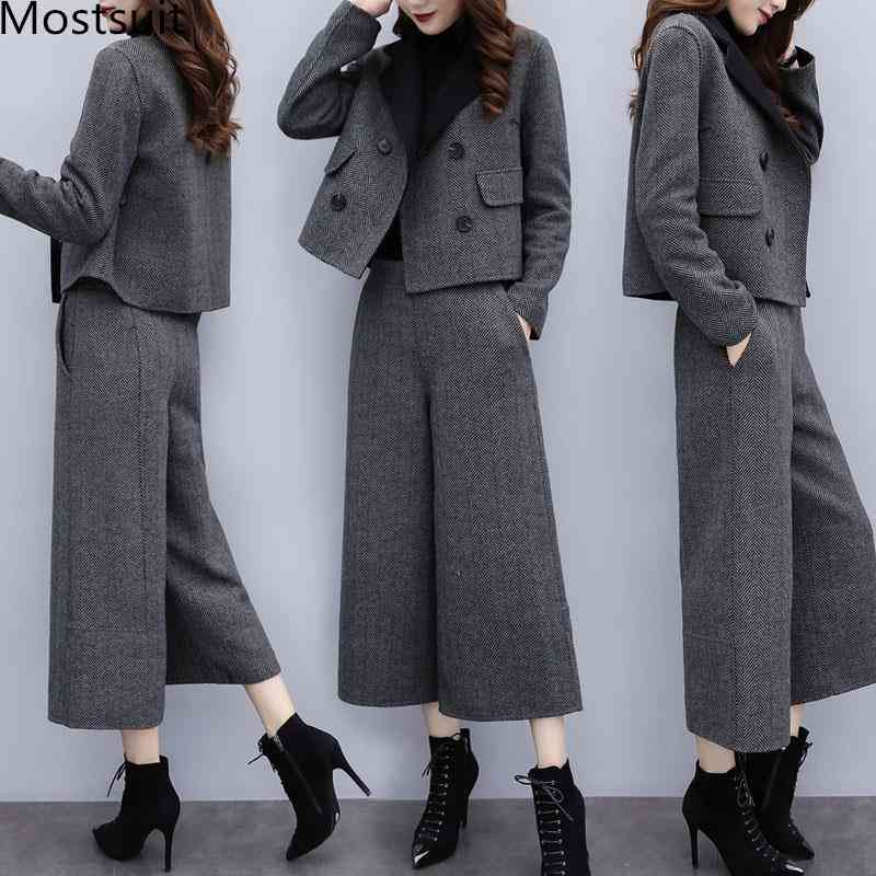 Autumn Winter Woolen Two Piece Sets Outfits Women Plus Size Short Coat And Wide Leg Pants Suits Elegant Office Korean 210518, As pictured
Autumn Winter Woolen Two Piece Sets Outfits Women Plus Size Short Coat And Wide Leg Pants Suits Elegant Office Korean 210518, As pictured