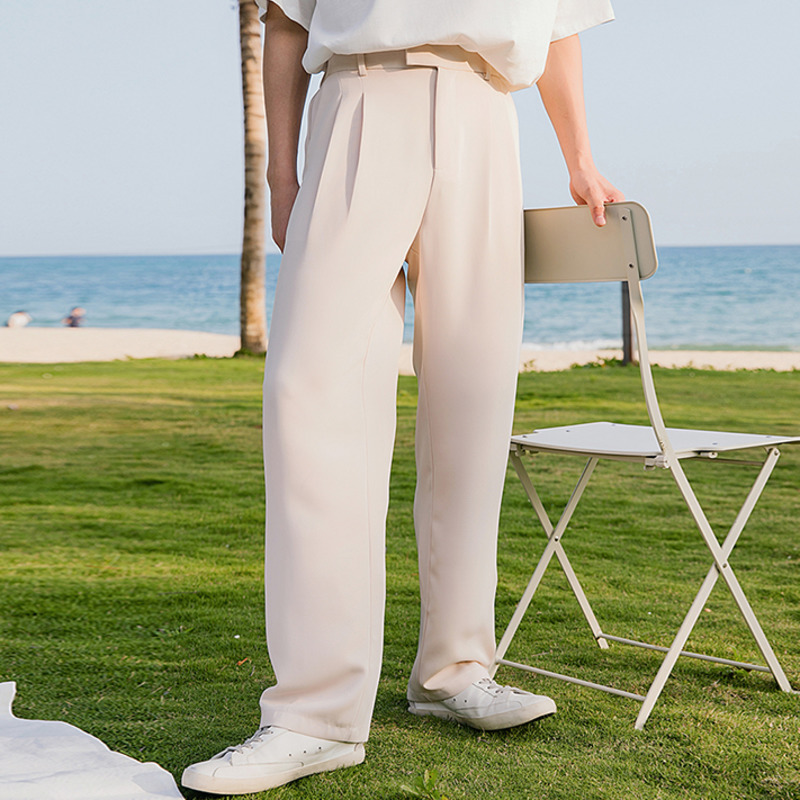 IEFB Sicilian men's black suit casual pants men's summer thin solid color draping loose straight pants 210524